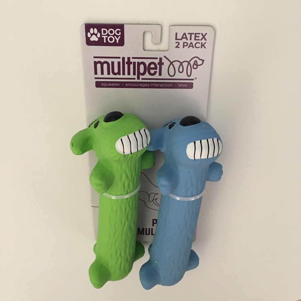Dog Toy 2 Latex Squeakers Blue and Green 6” Fetch Toss Play NEW | Multipet